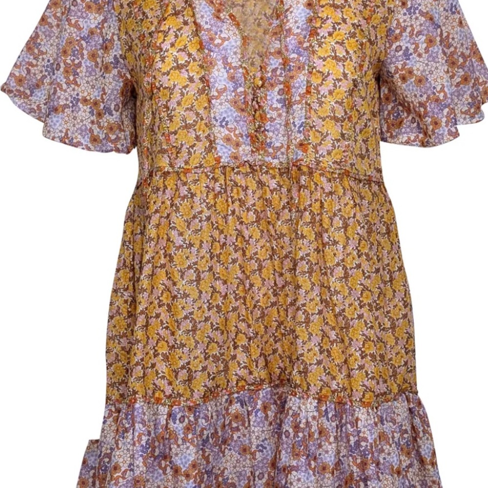 Maje Floral Boho Dress with Ruffle Sleeves